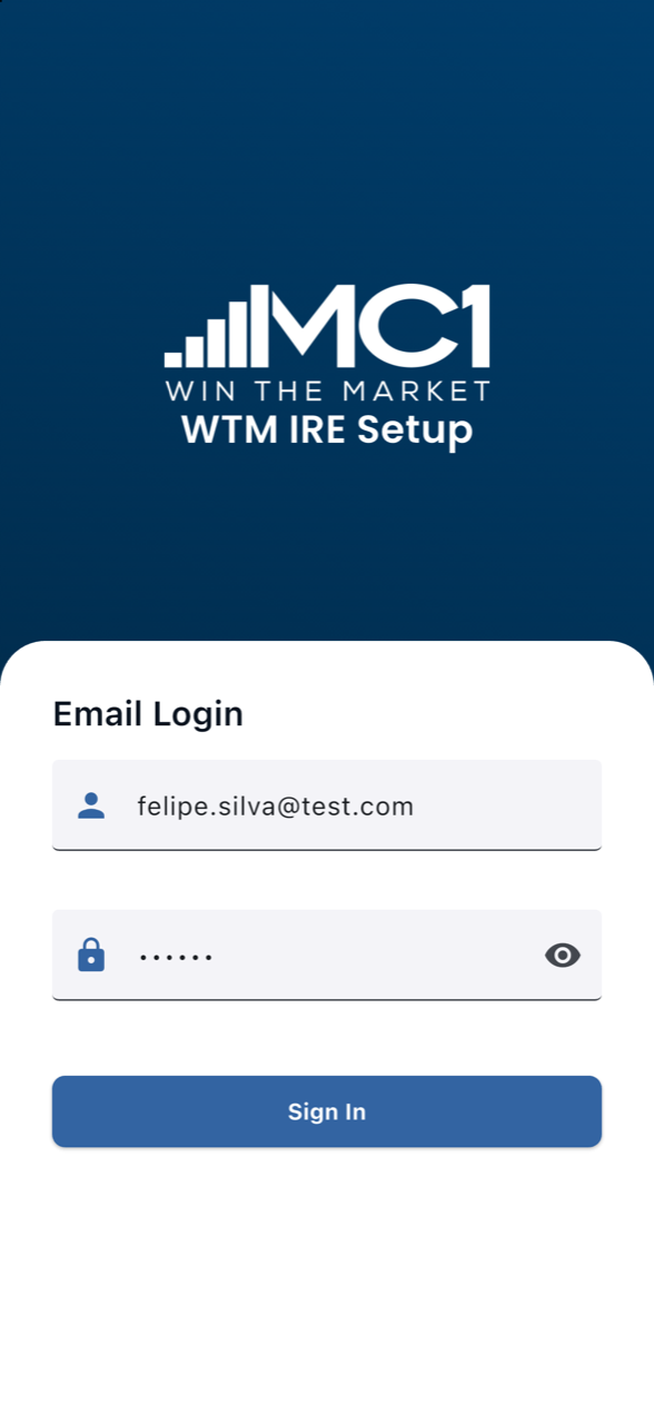 Sign-in screen filled in